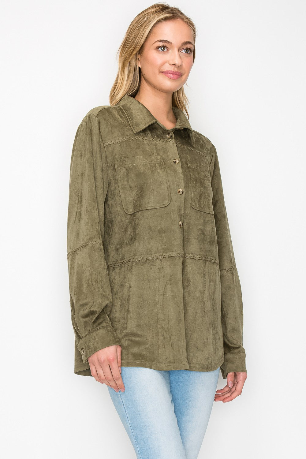 Avery Suede Top with Detailed Whipstitch