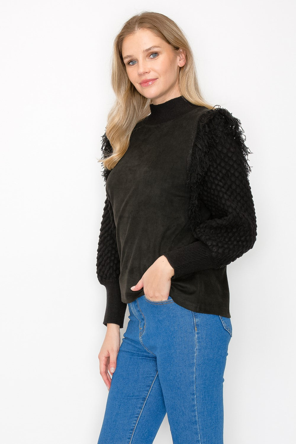 Adilene Knitted Top with Suede Combo