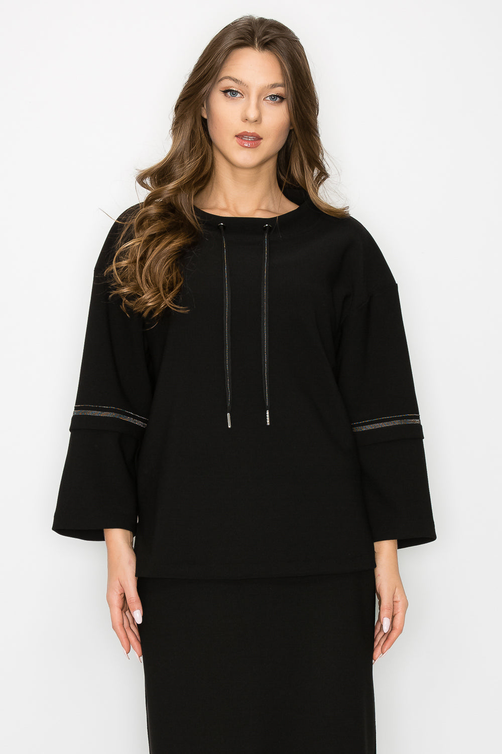 Kayla Crepe Knit Top with Beading Trim