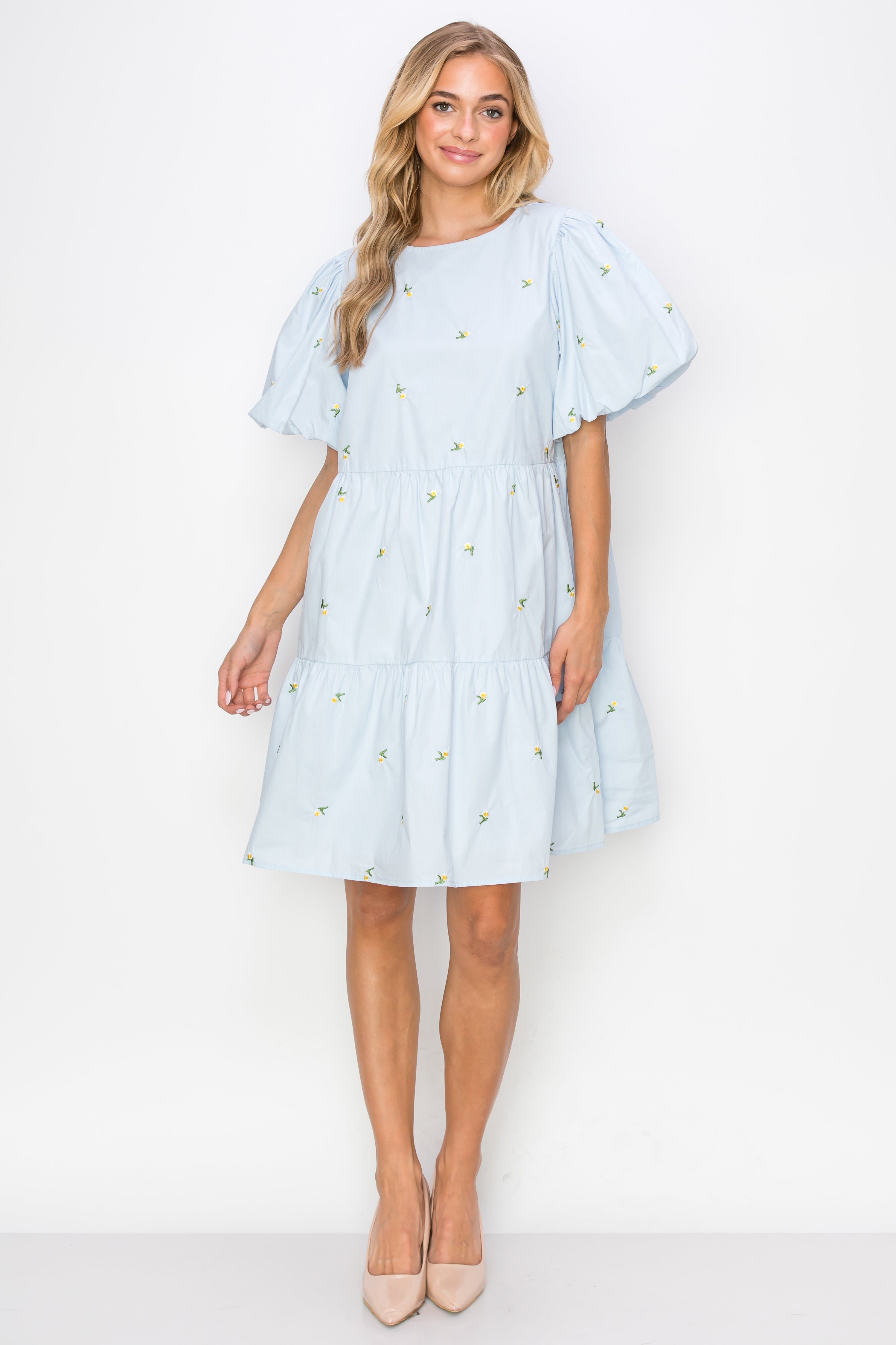 Weslee Cotton Poplin Dress with Embroidered Summer Flowers