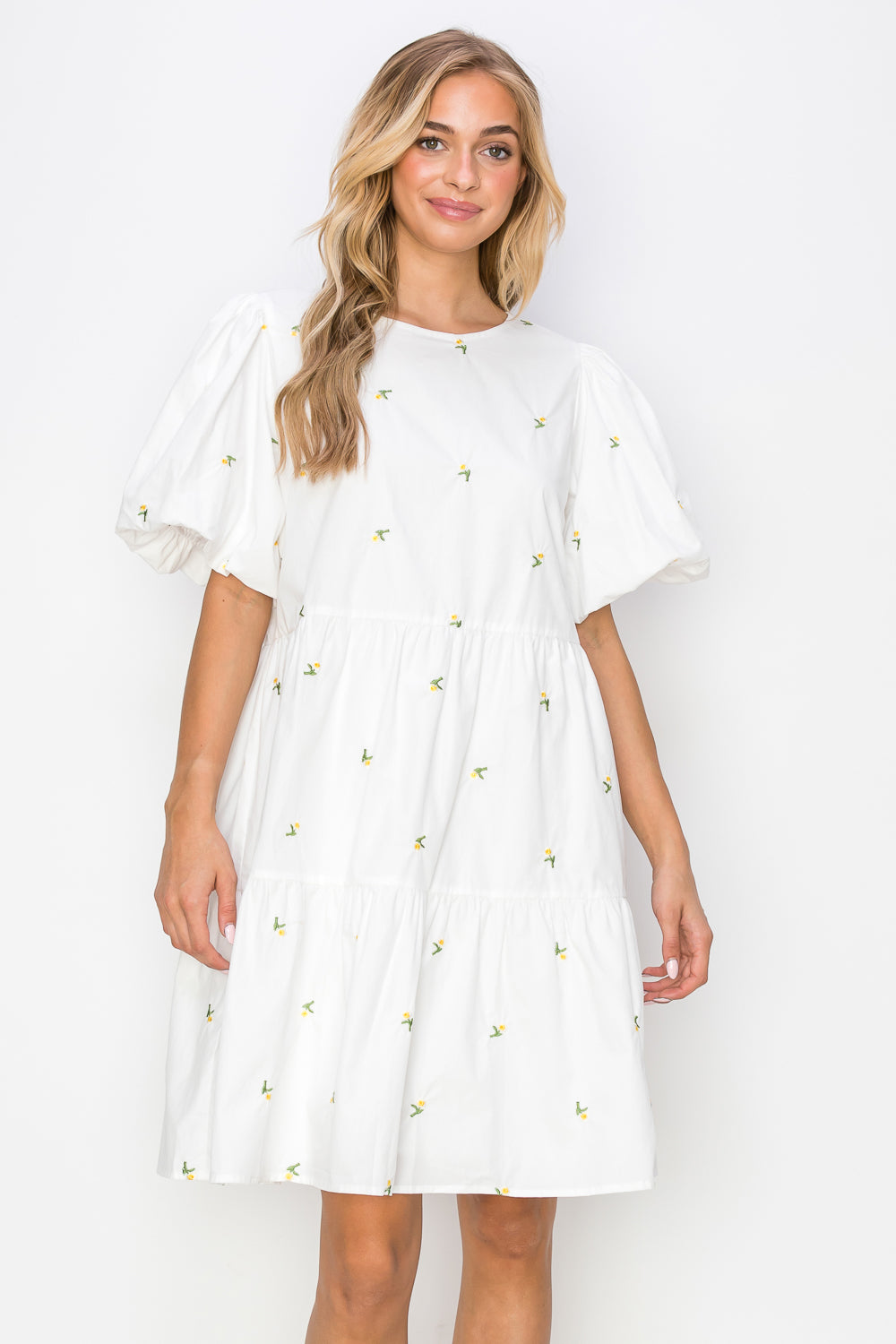 Weslee Cotton Poplin Dress with Embroidered Summer Flowers