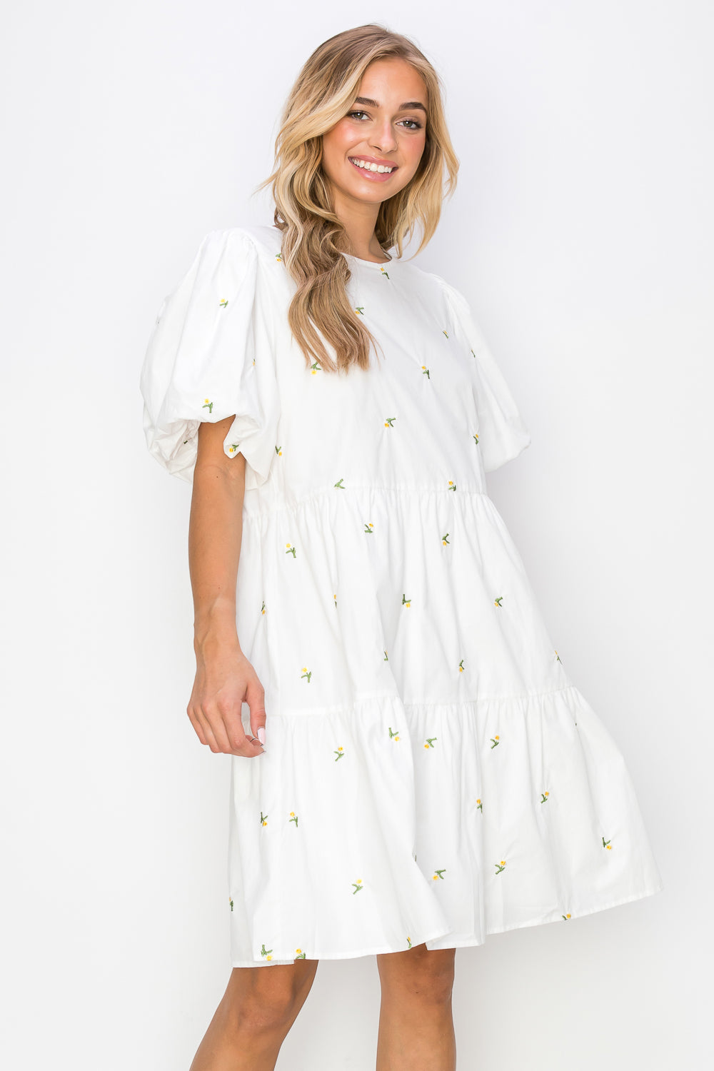 Weslee Cotton Poplin Dress with Embroidered Summer Flowers