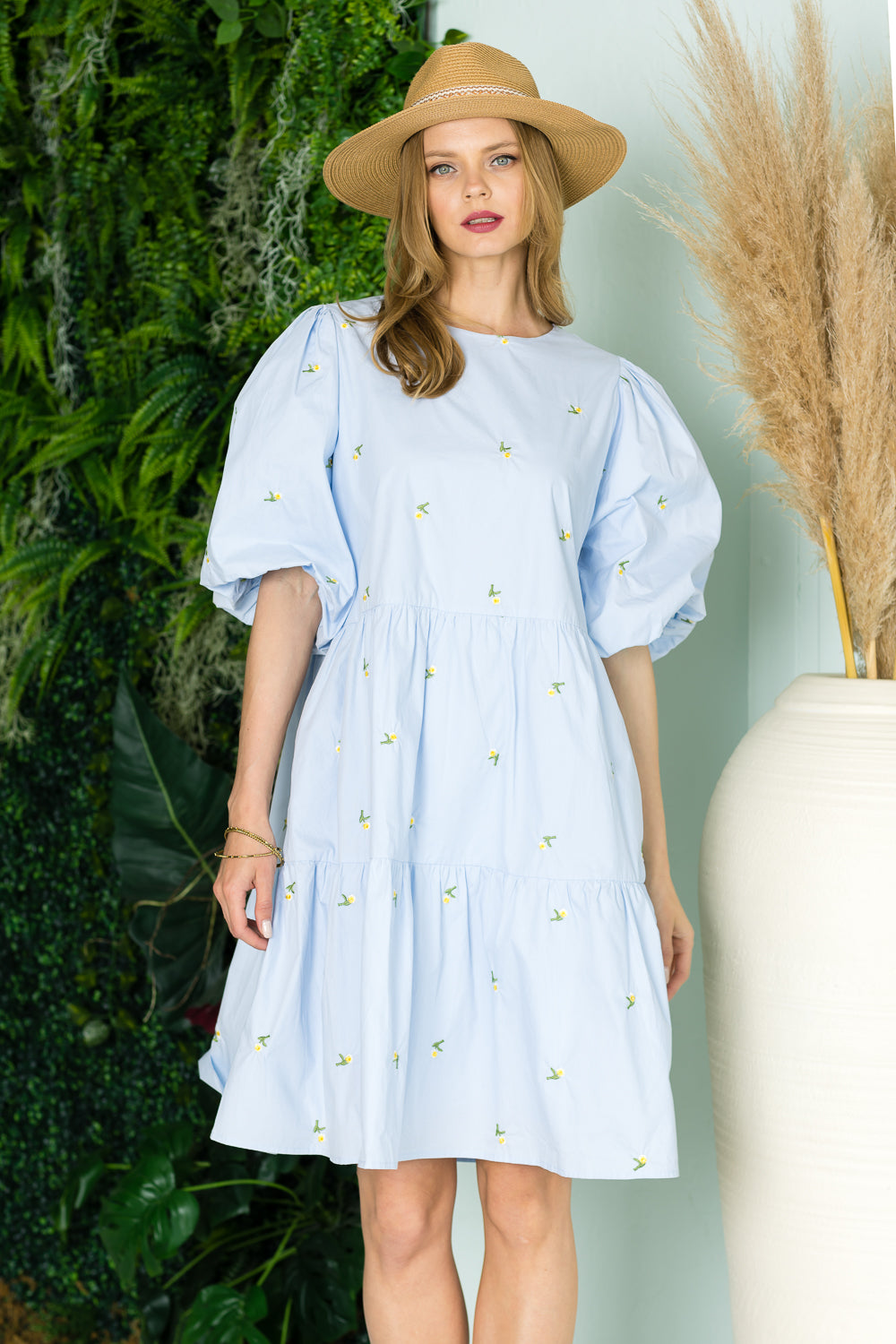 Weslee Cotton Poplin Dress with Embroidered Summer Flowers