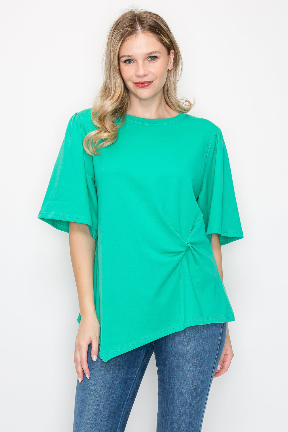 Rynn Stretch Pointe Knit Asymmetric Top