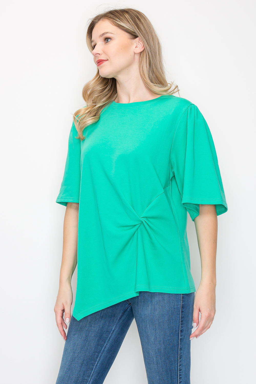 Rynn Stretch Pointe Knit Asymmetric Top