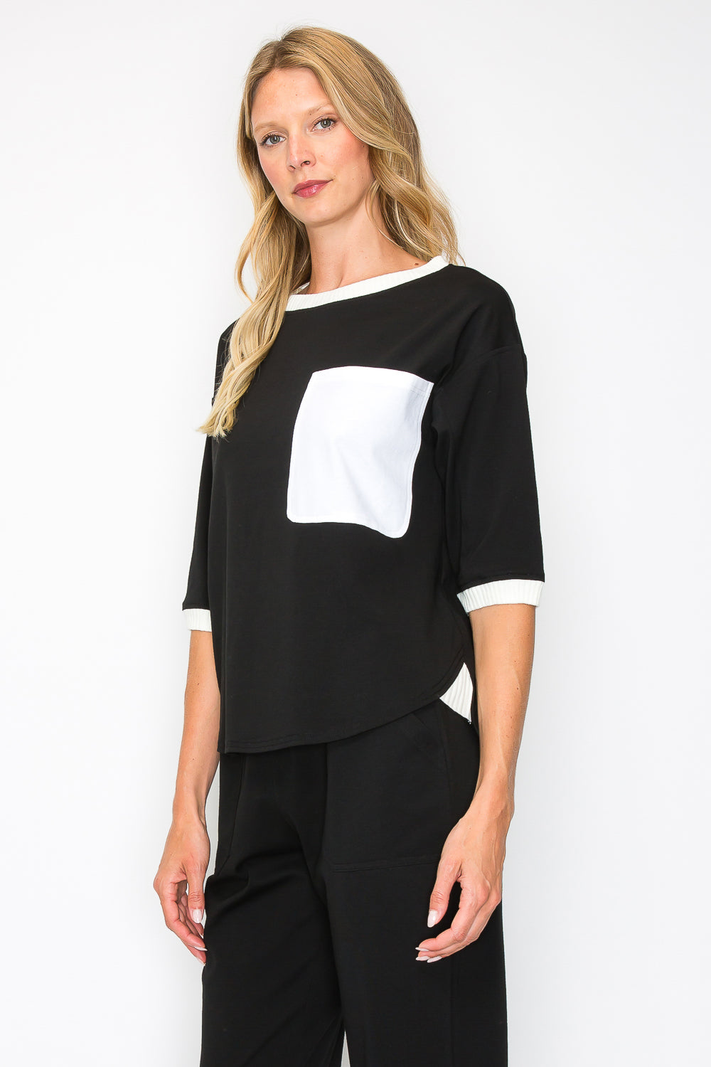 Kaley Stretch Cotton Colorblock Top