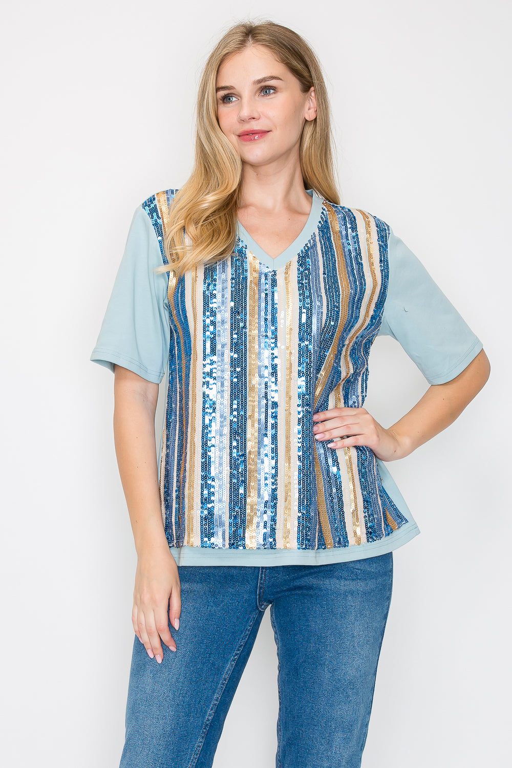 Raya Stretch Pointe Knit Top with Sequin