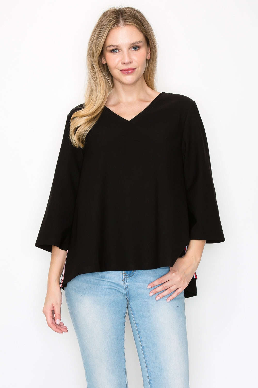 Kanna Knit Crepe Top with Contrast Stripes