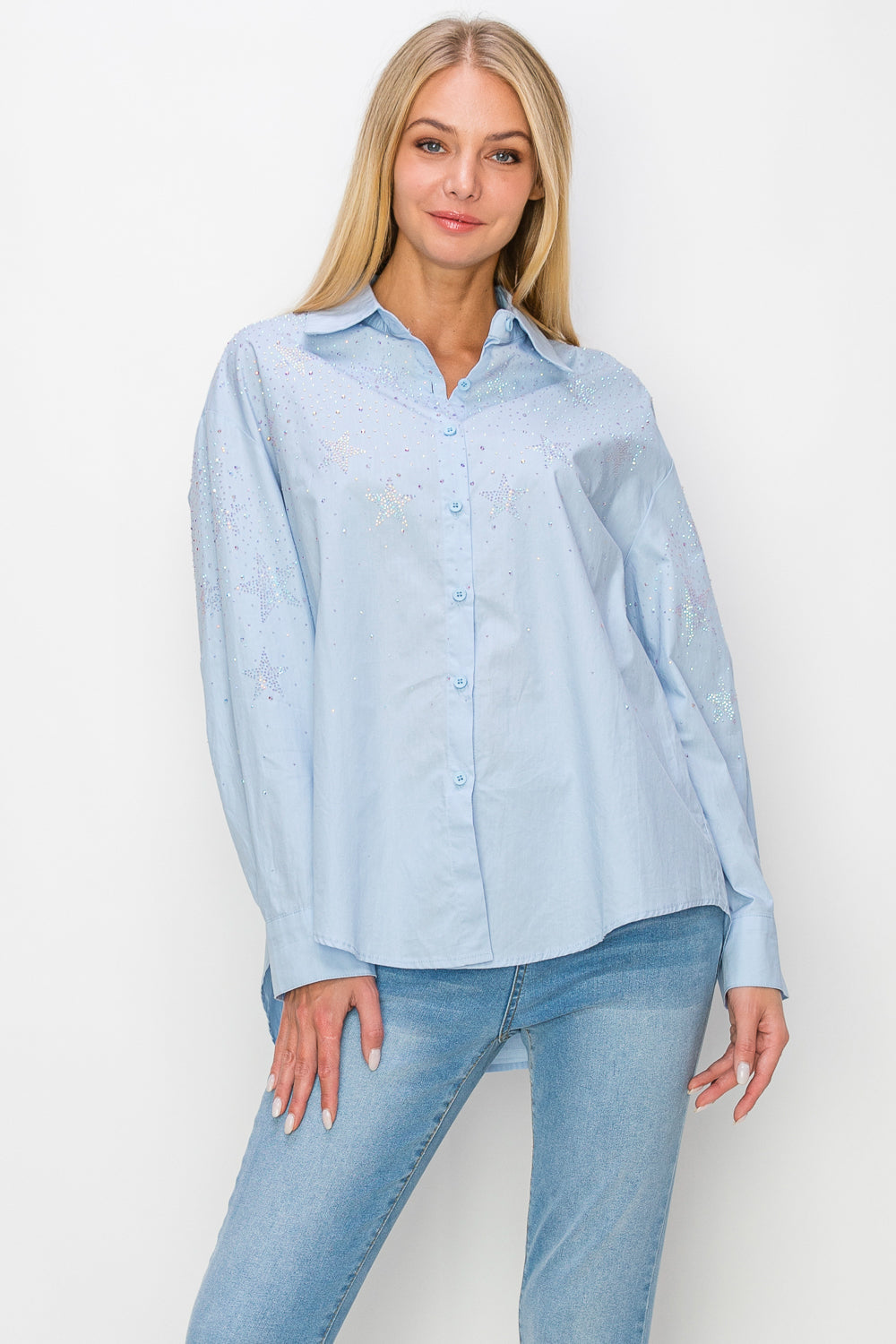 Jasmine Cotton Shirt with Sparkling Studs