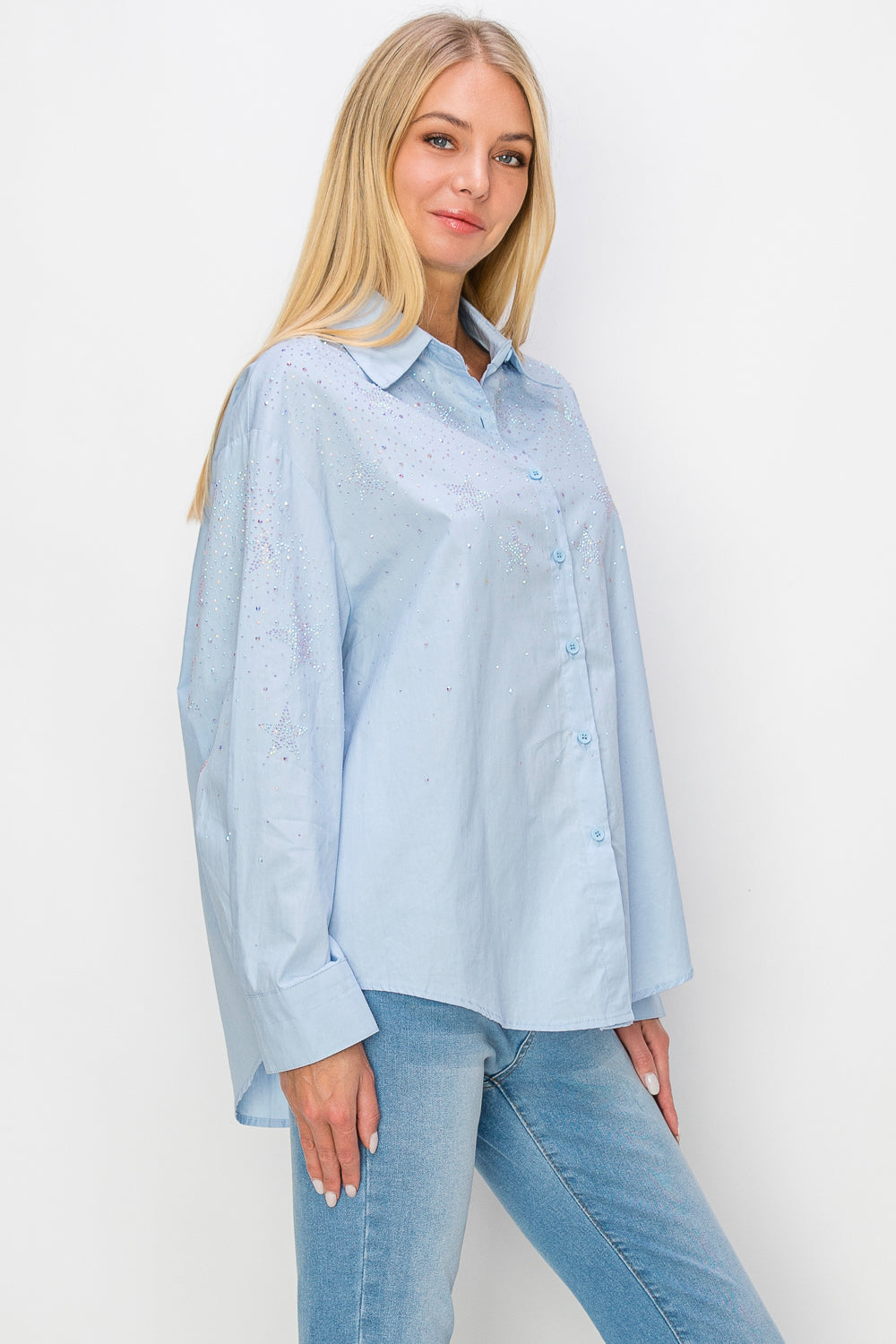 Jasmine Cotton Shirt with Sparkling Studs