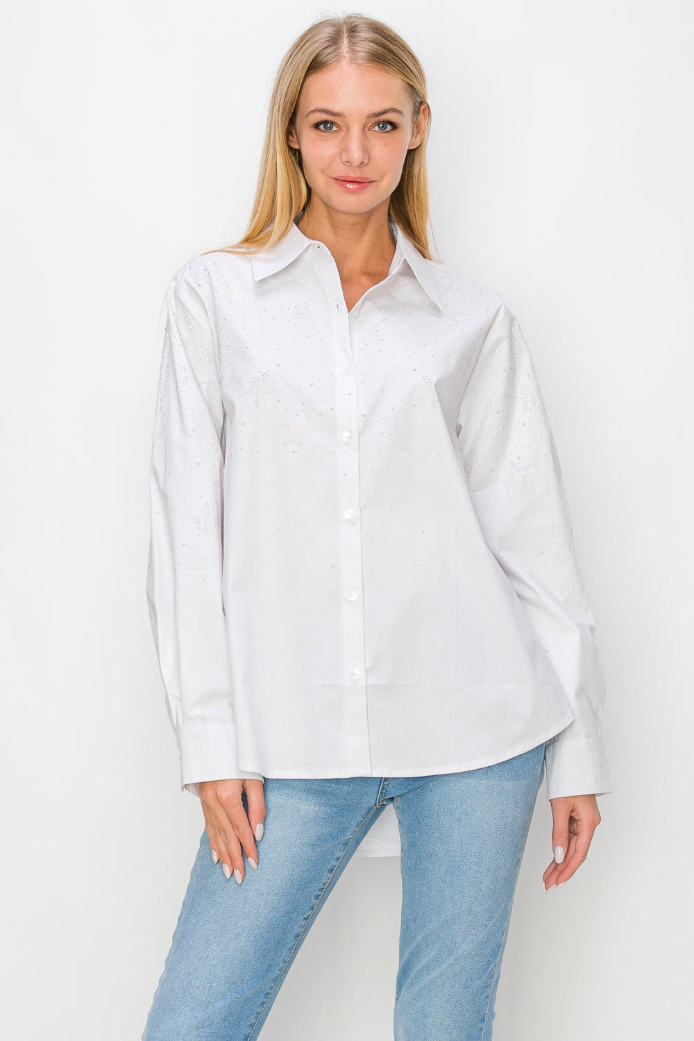 Jasmine Cotton Shirt with Sparkling Studs