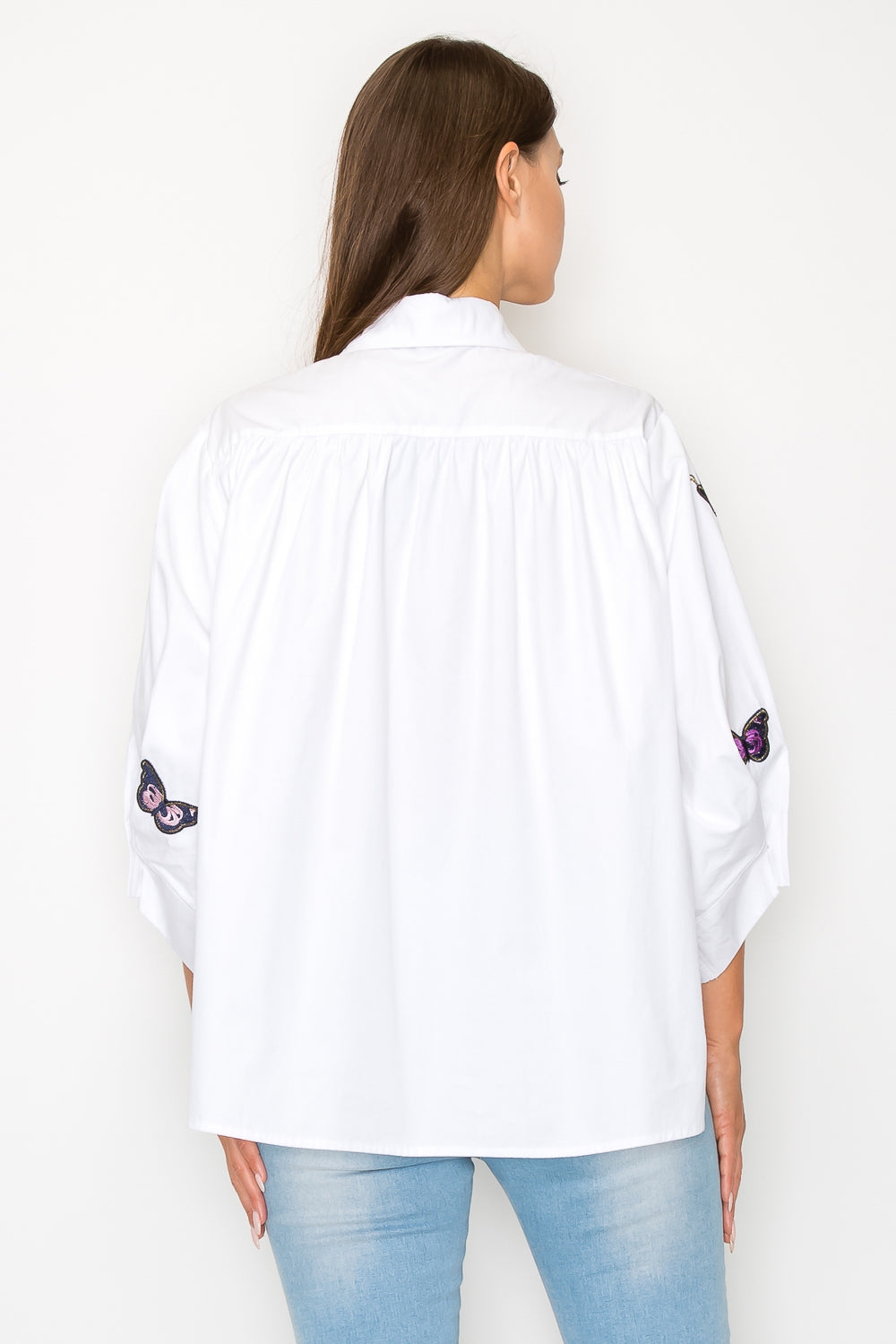 Willow Cotton Poplin Top with Butterfly Embroidery