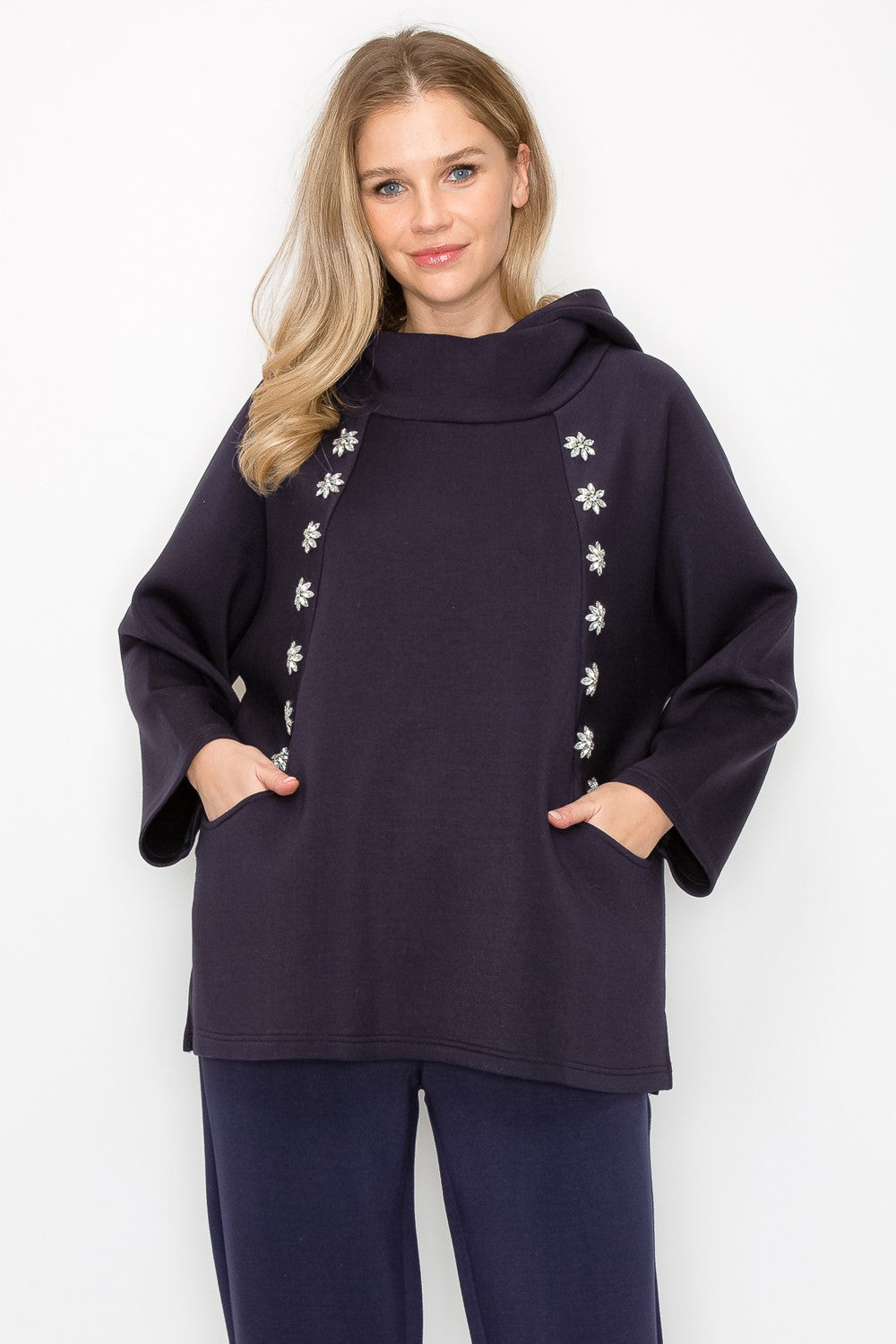 Frances Hoodie Top with Diamond Studs