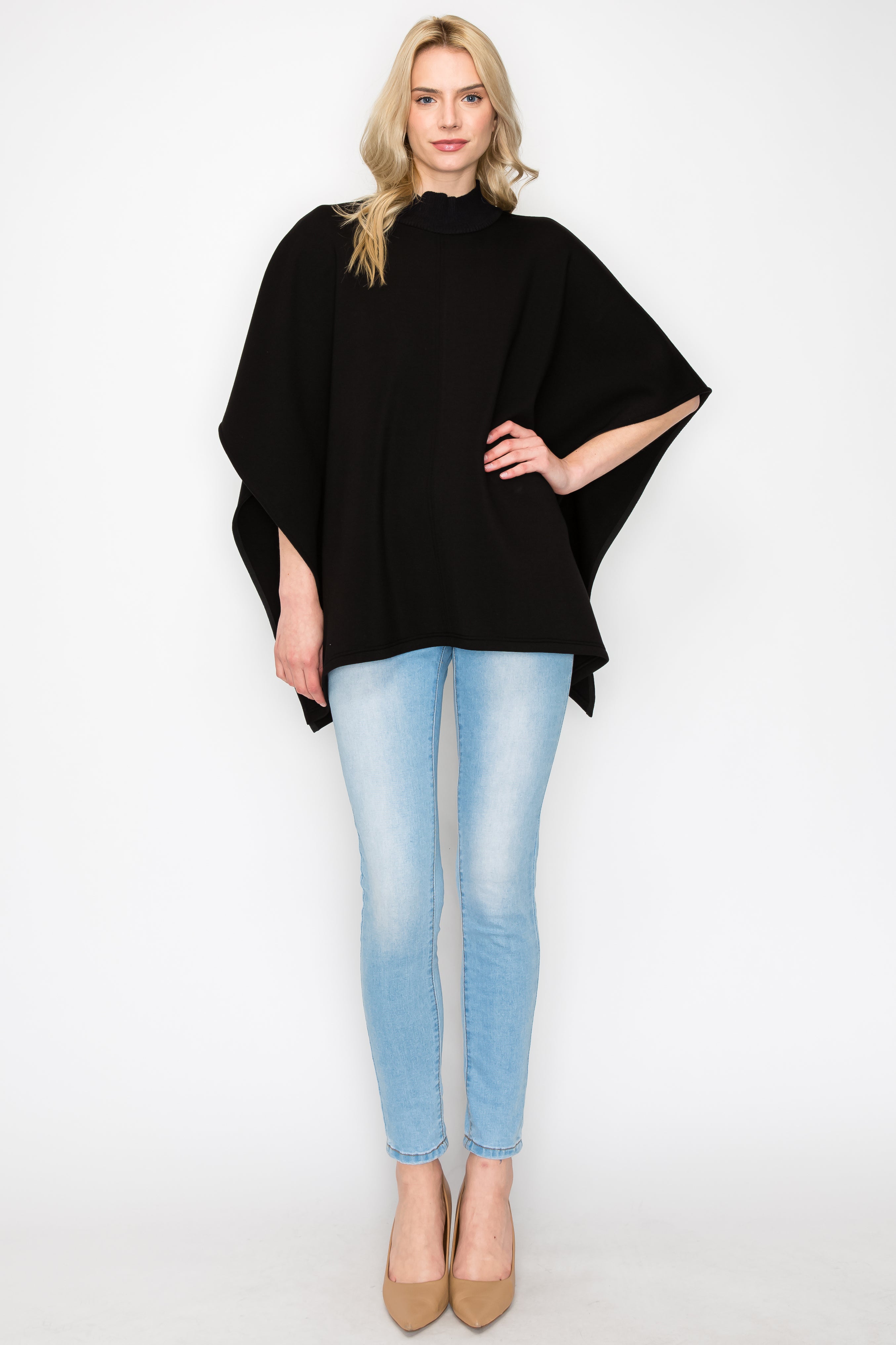 Fergie Poncho with Stretch Ribbed Neck