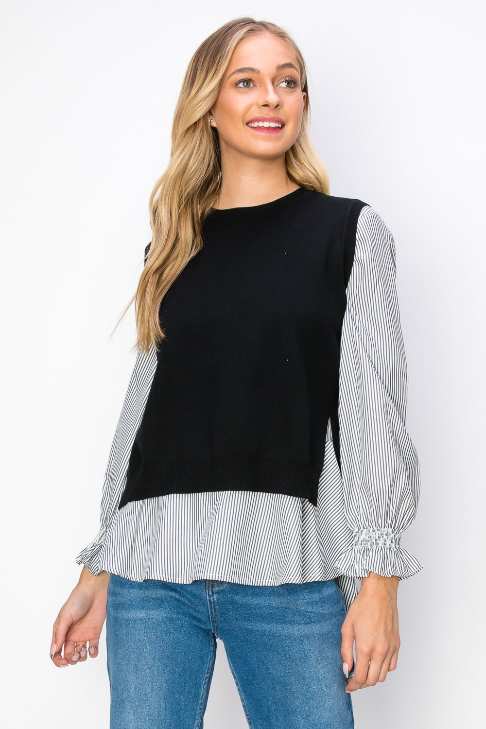 Winona Woven Shirt with Knitted Sweater