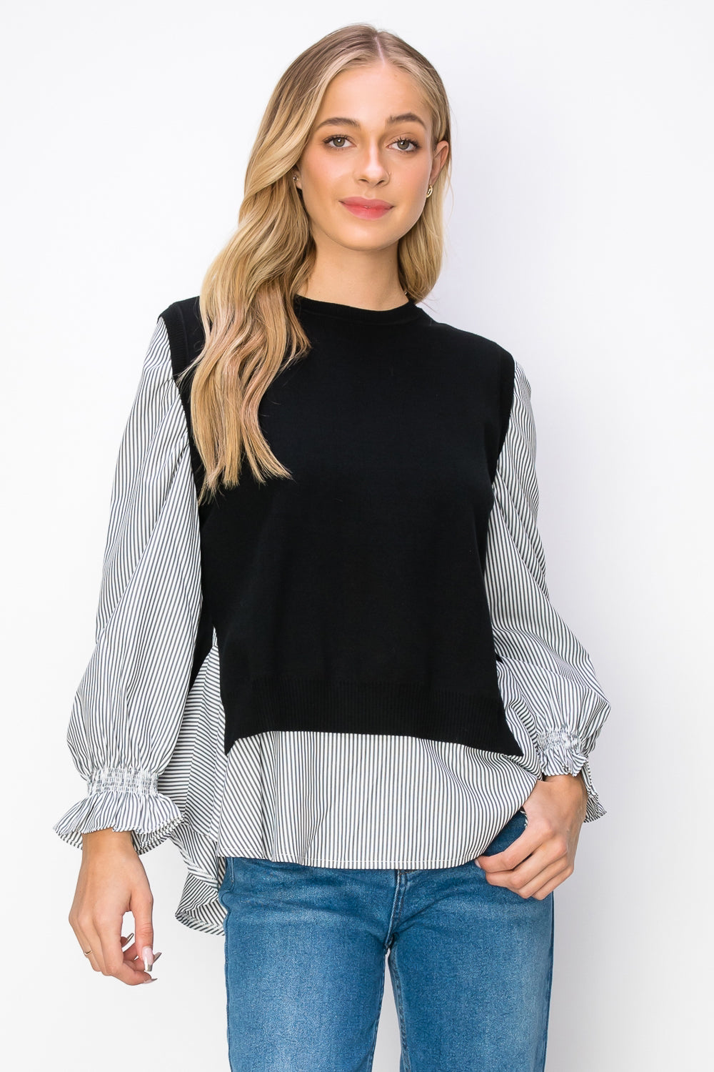 Winona Woven Shirt with Knitted Sweater