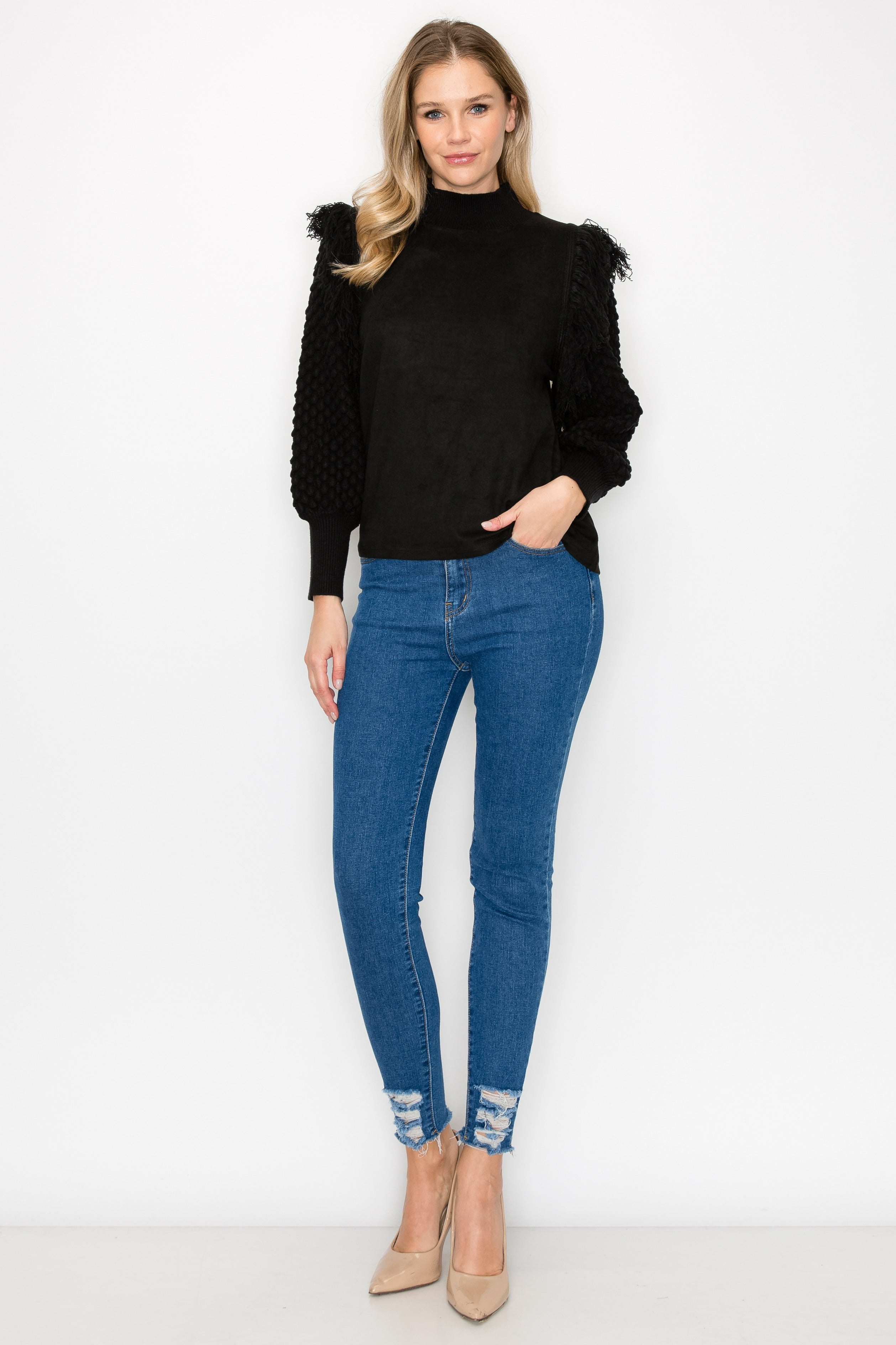 Adilene Knitted Top with Suede Combo