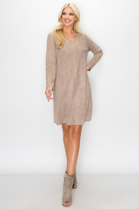 Aurora Suede V Neck with Pockets