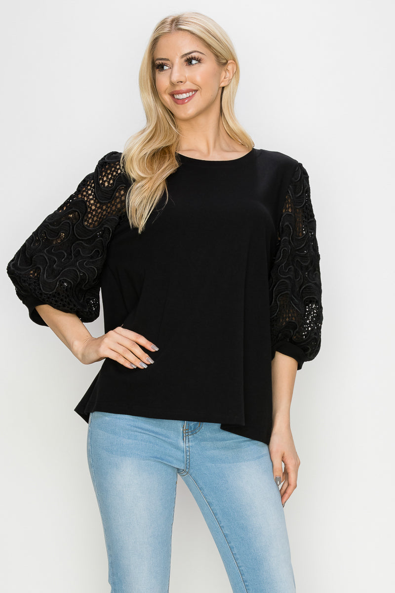 Ruth Pointe Knit Top with Lace