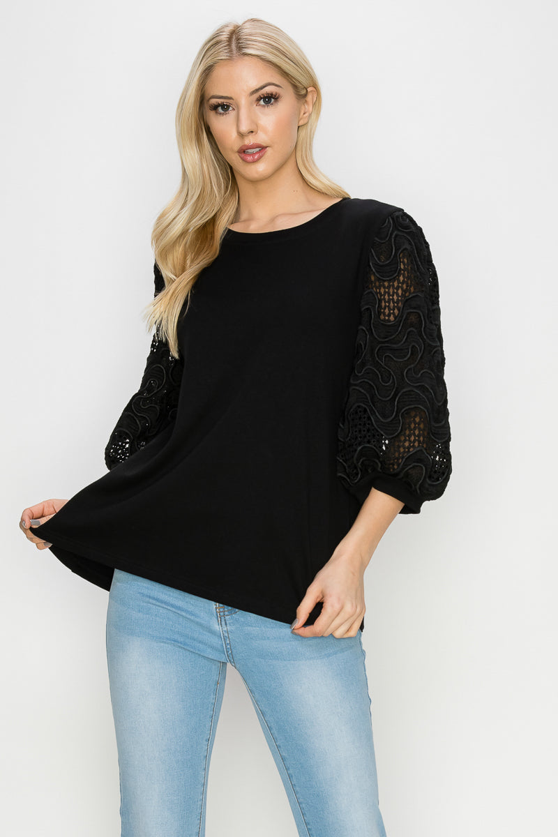 Ruth Pointe Knit Top with Lace