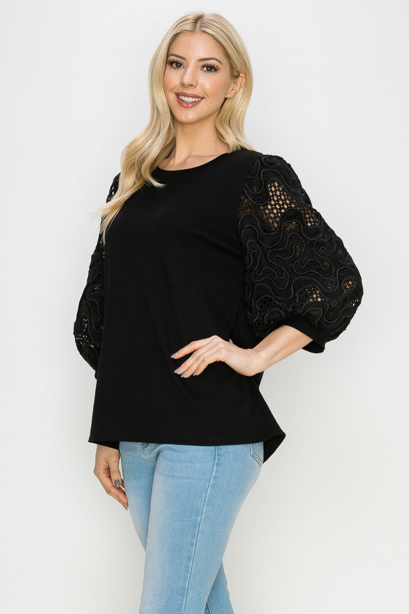 Ruth Pointe Knit Top with Lace