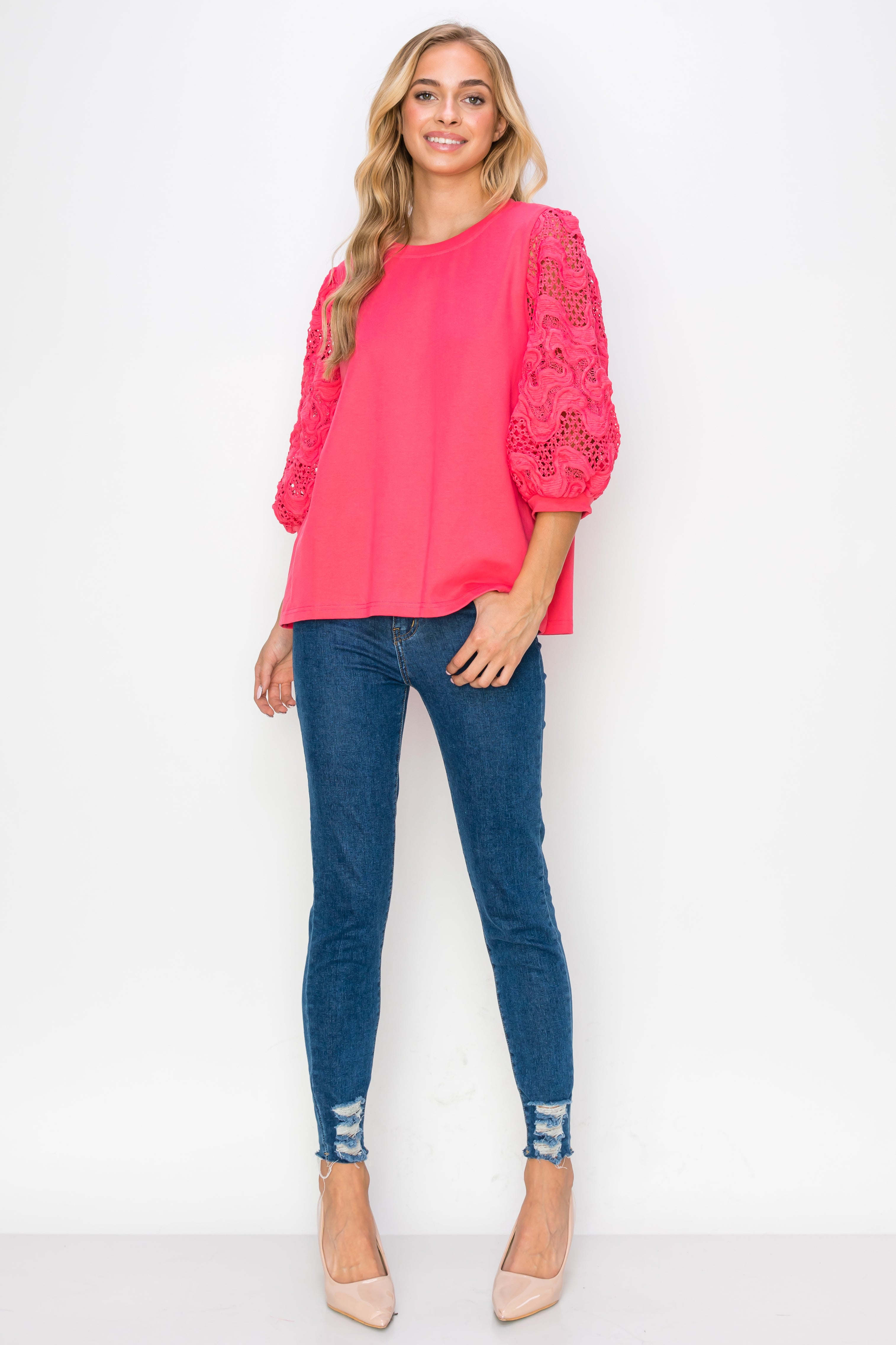 Ruth Pointe Knit Top with Lace