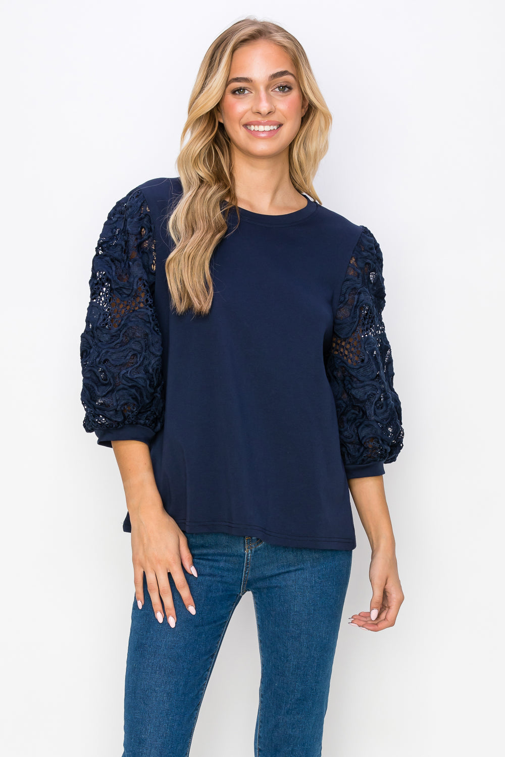 Ruth Pointe Knit Top with Lace