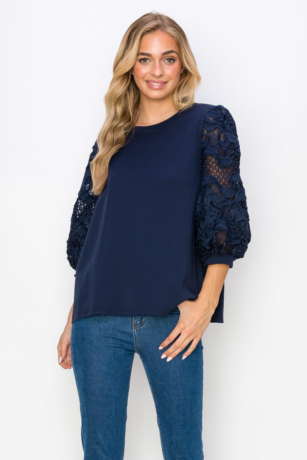 Ruth Pointe Knit Top with Lace