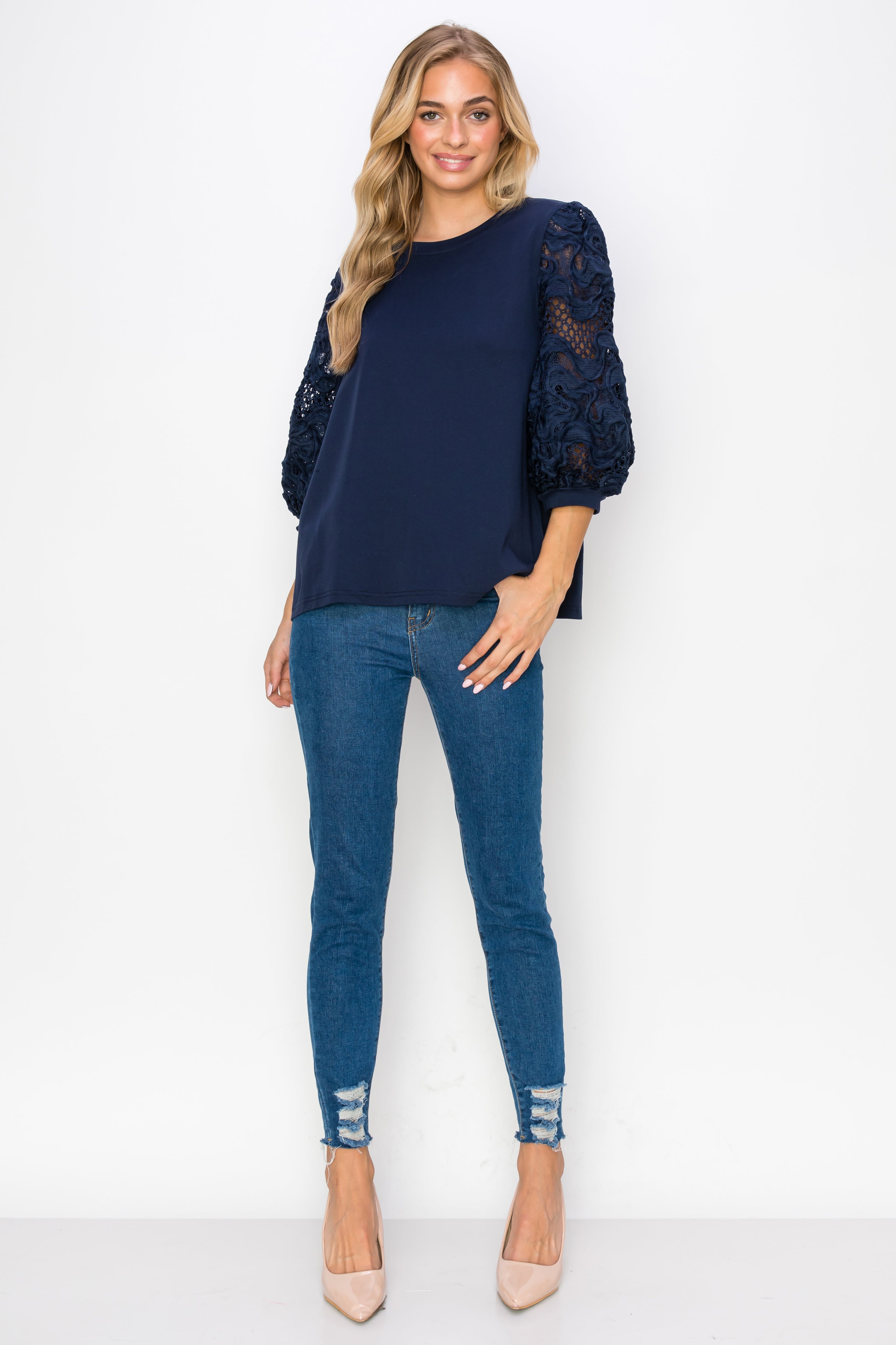 Ruth Pointe Knit Top with Lace