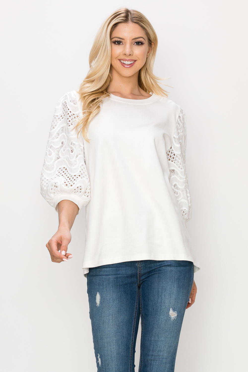 Ruth Pointe Knit Top with Lace