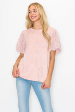 Load image into Gallery viewer, Adelle Stretch Suede Top with Lace