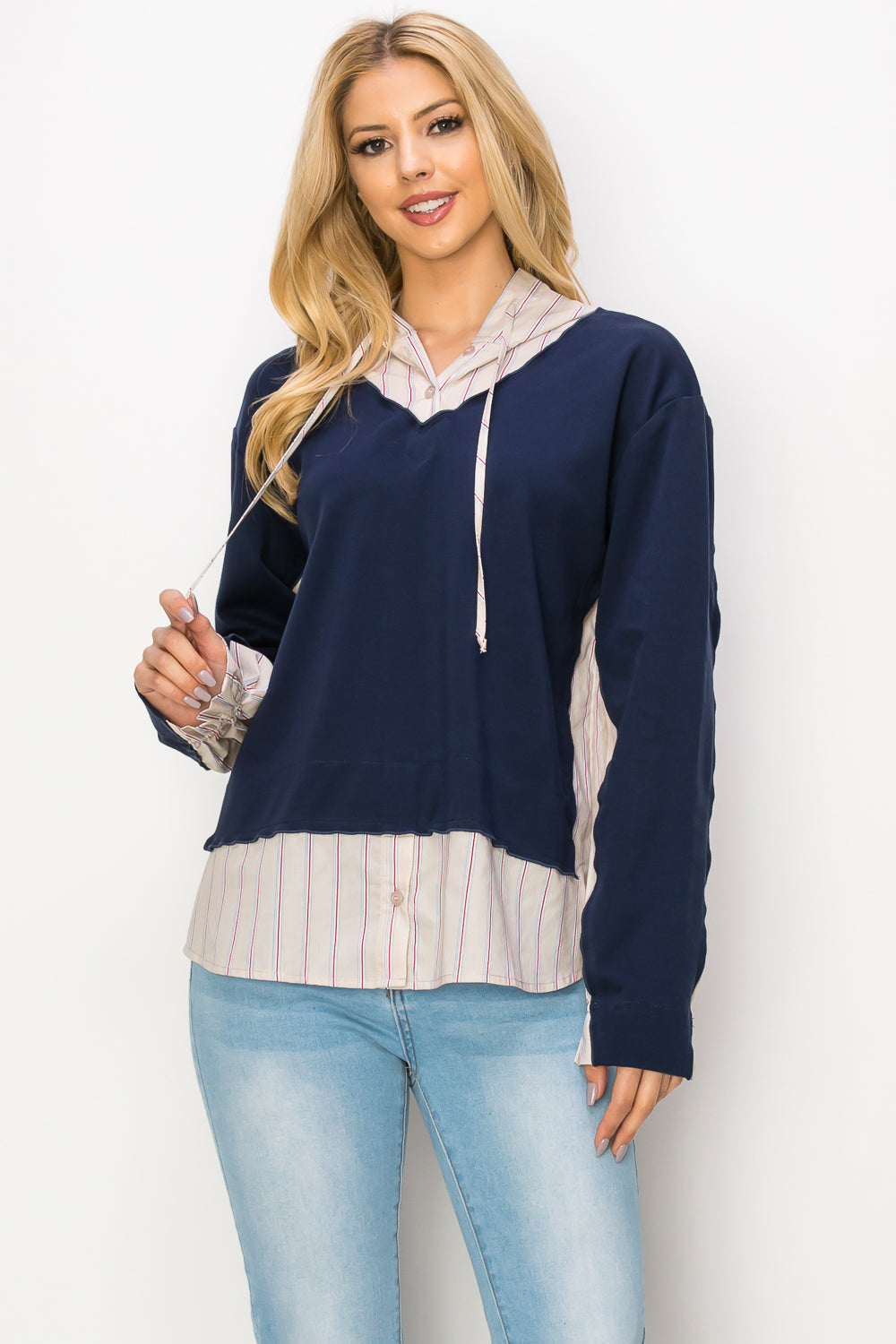 Rickie Pointe Knit Top with Stripe Hoodie