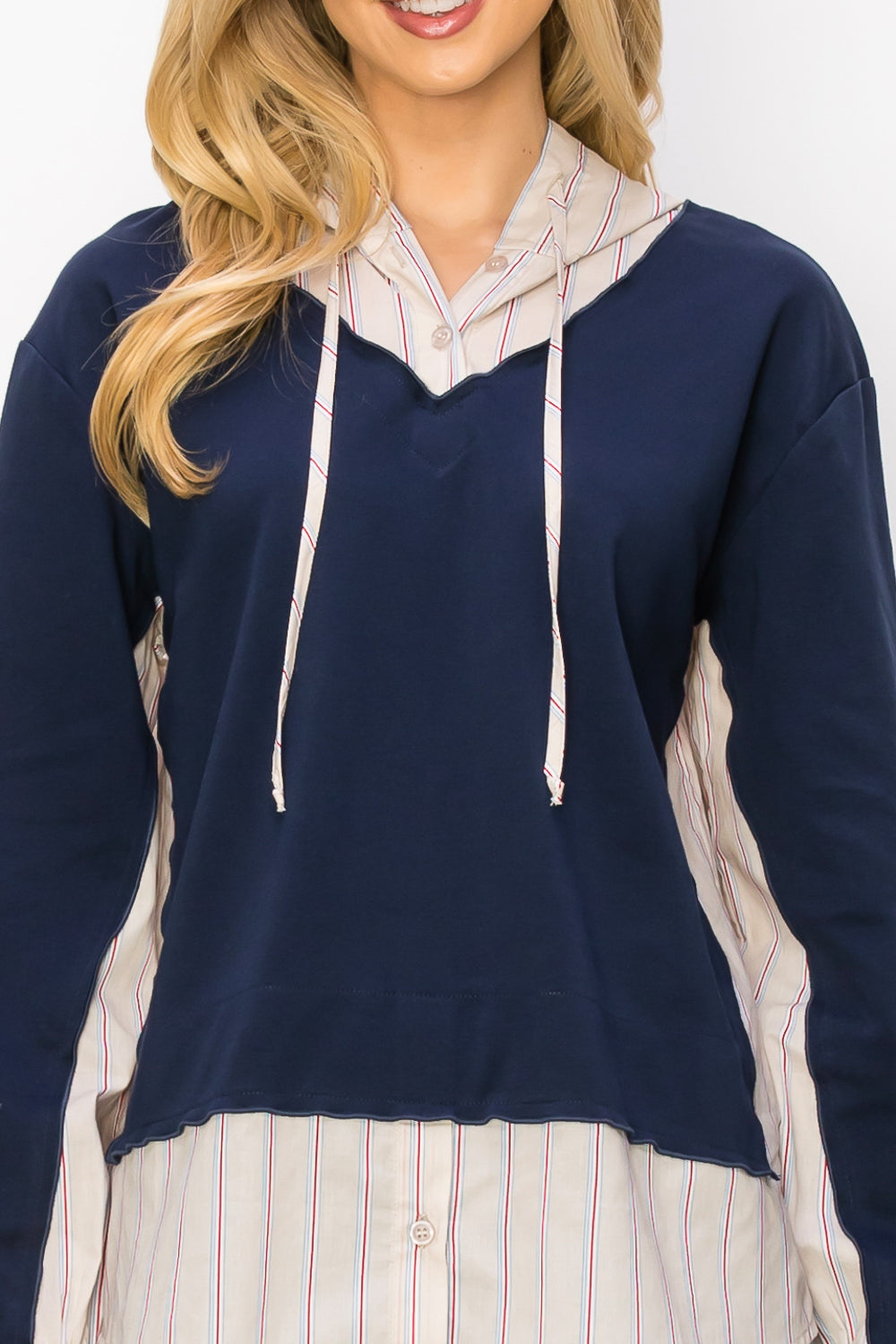 Rickie Pointe Knit Top with Stripe Hoodie