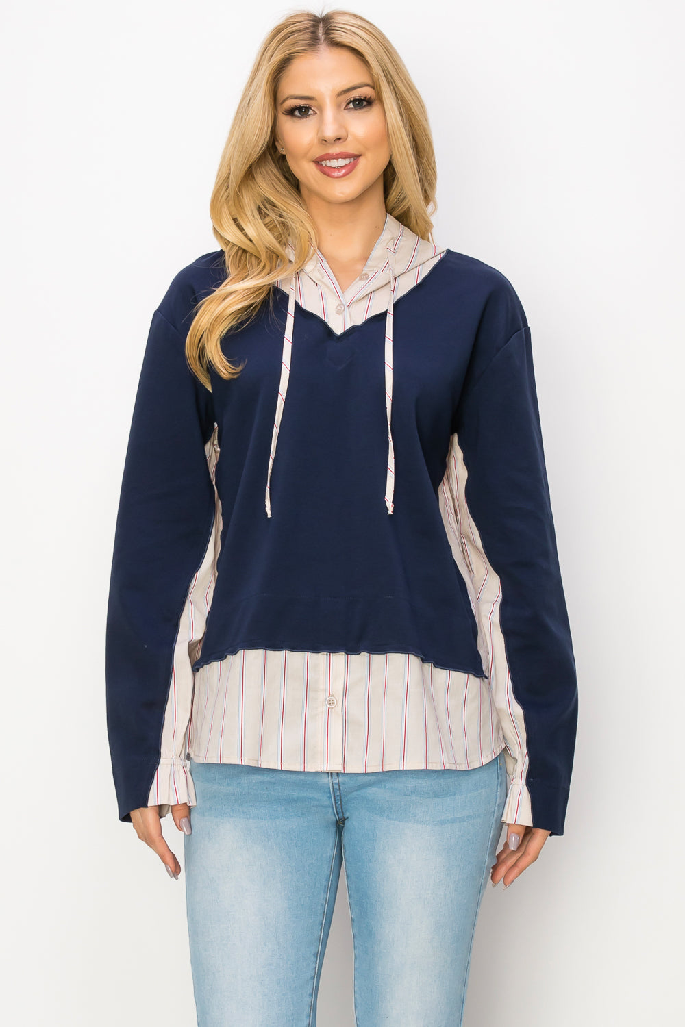 Rickie Pointe Knit Top with Stripe Hoodie