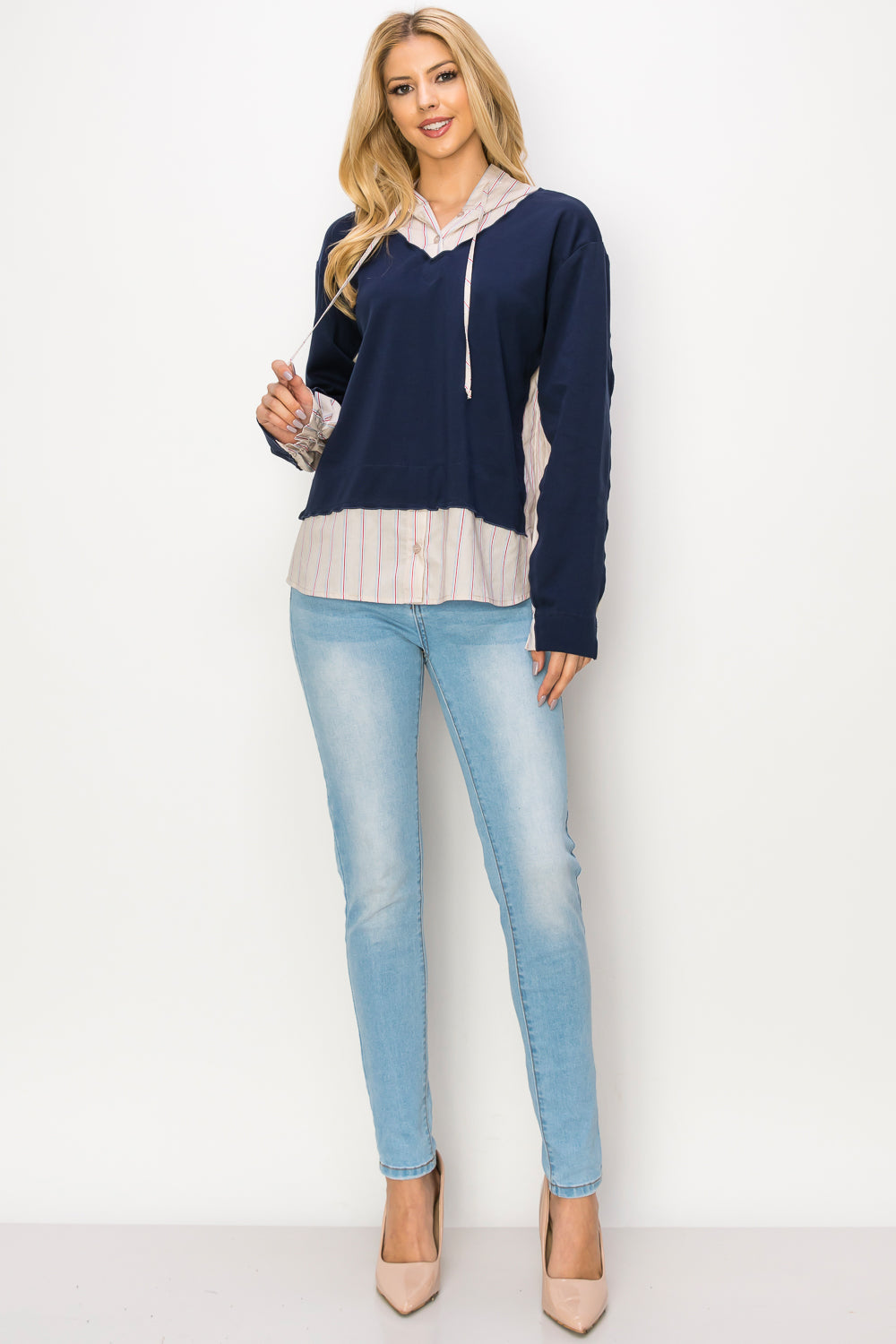 Rickie Pointe Knit Top with Stripe Hoodie