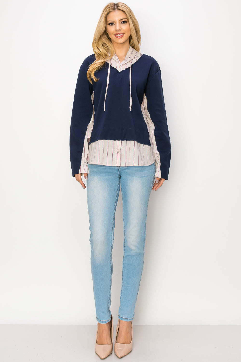 Rickie Pointe Knit Top with Stripe Hoodie