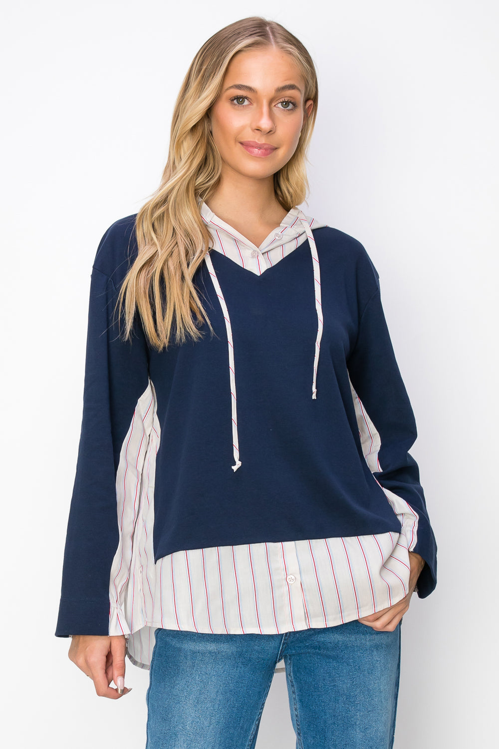 Rickie Pointe Knit Top with Stripe Hoodie