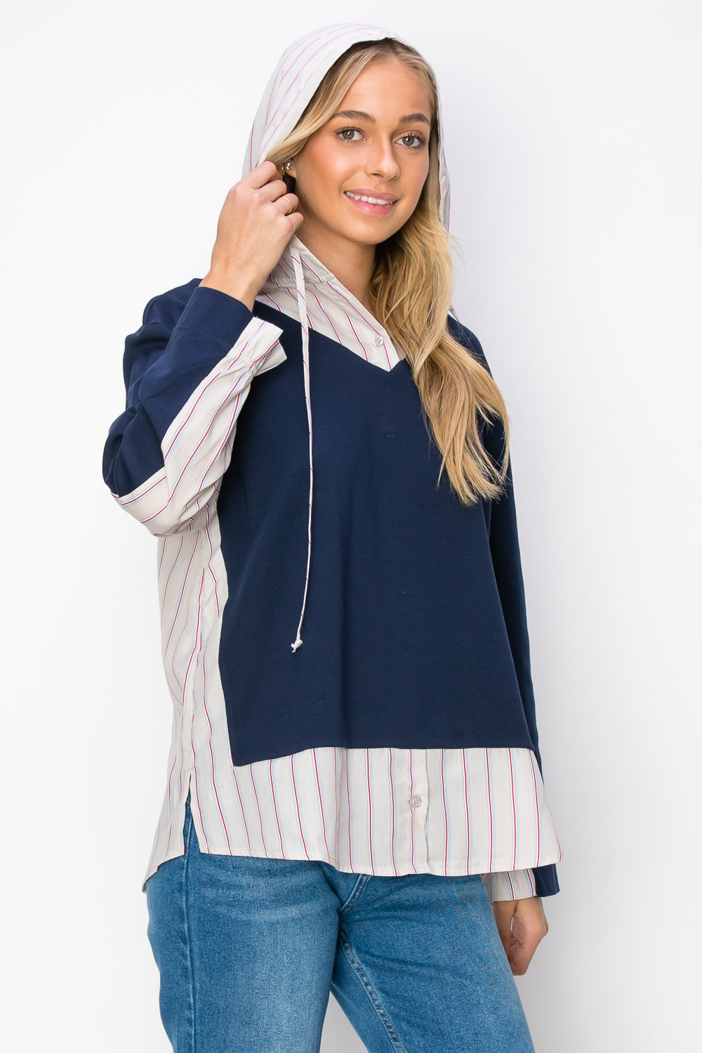 Rickie Pointe Knit Top with Stripe Hoodie