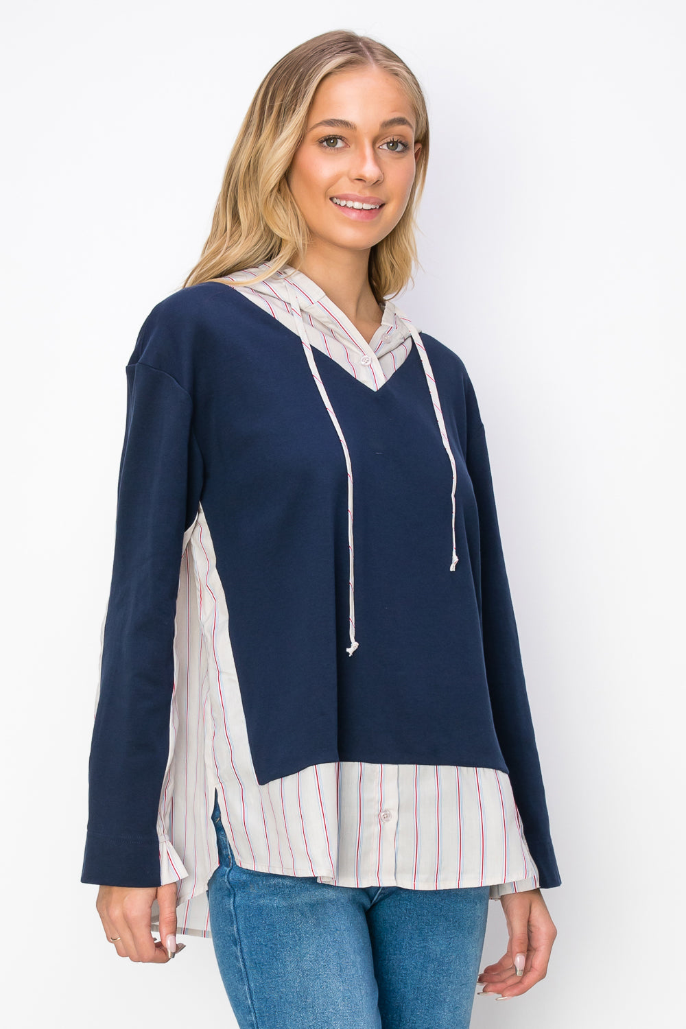 Rickie Pointe Knit Top with Stripe Hoodie