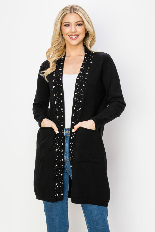 Serra Knitted Sweater Cardigan with Pearls & Sparkles