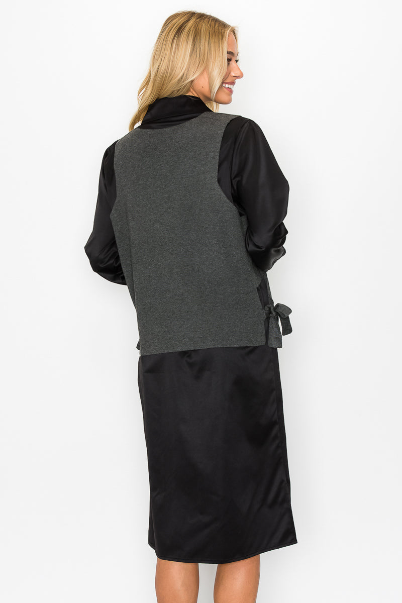 Whema Woven Shirt Dress with Detachable Sweater Knitted Vest