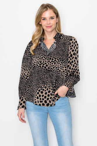 Wynne Woven Animal Print Top