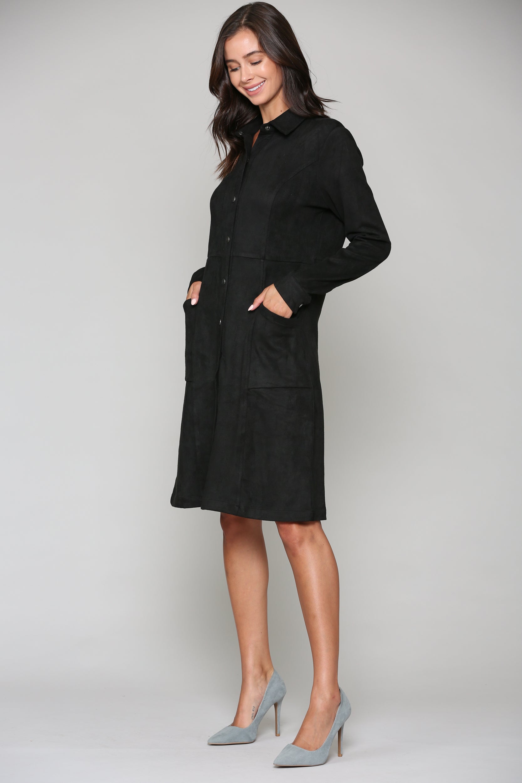 Anne Stretch Suede Shirt Dress