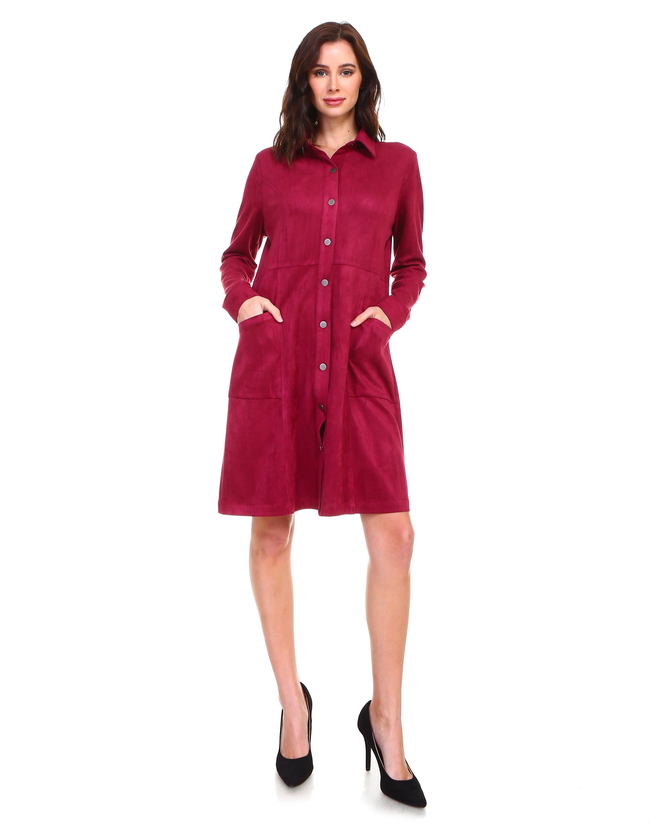 Anne Stretch Suede Shirt Dress