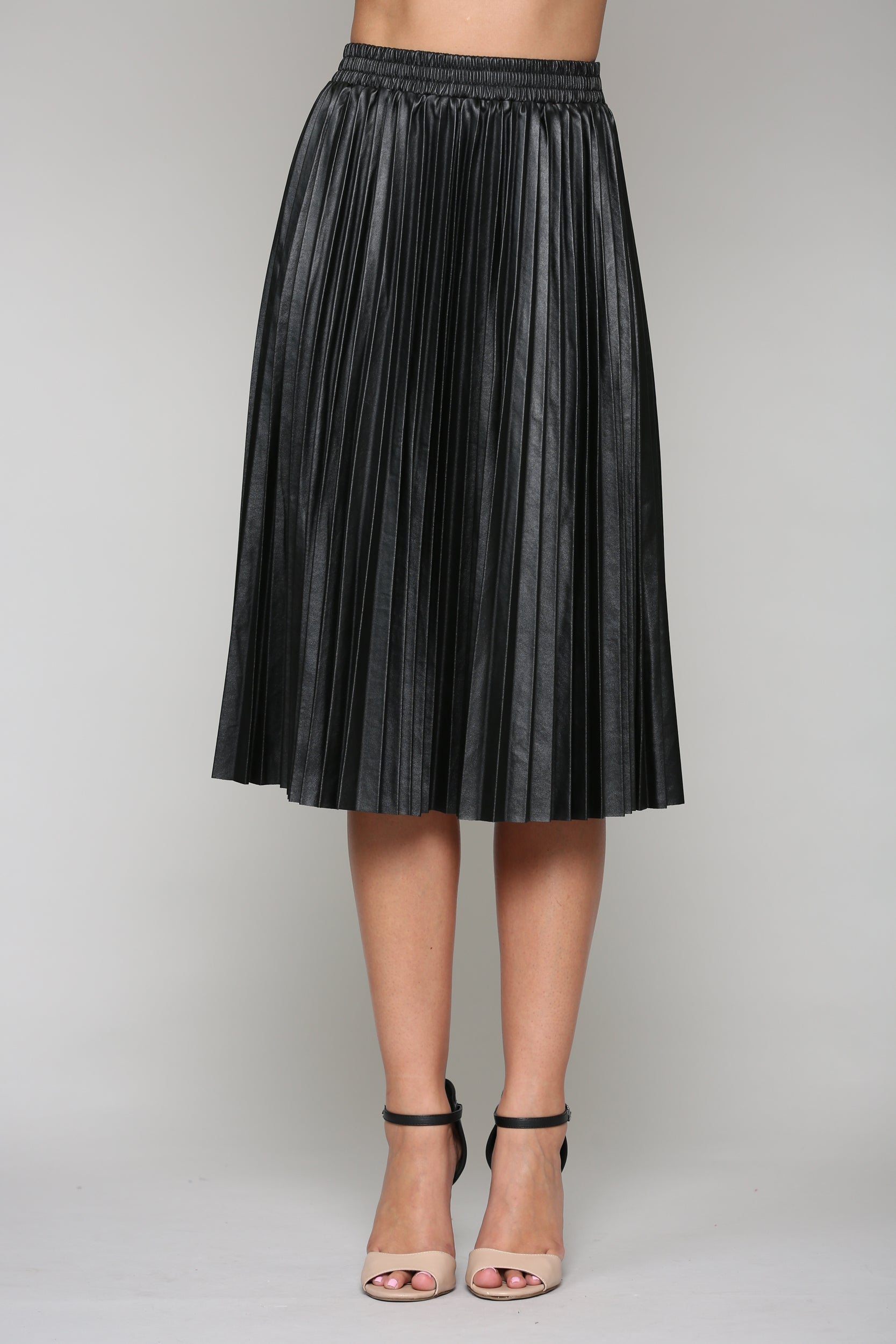 Lisa Pleated Leather Skirt