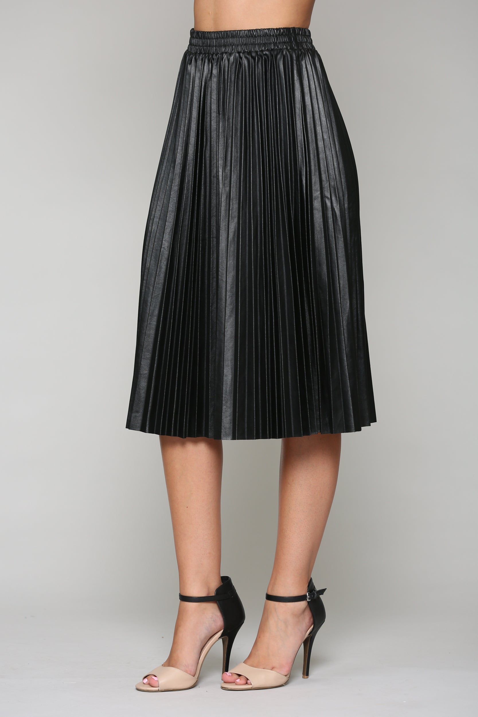 Lisa Pleated Leather Skirt