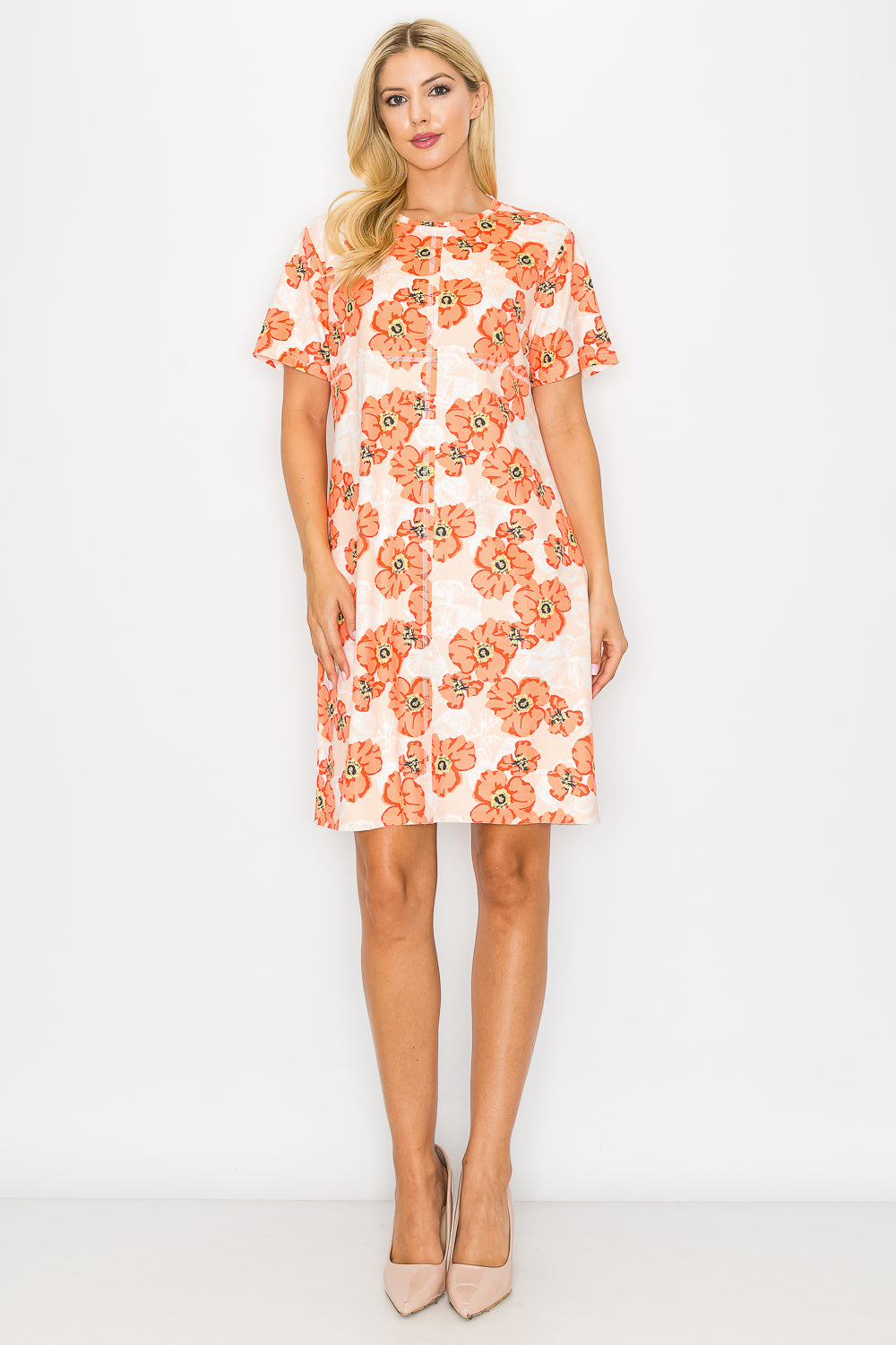 Audrey Stretch Suede Dress - Poppy Flower Print